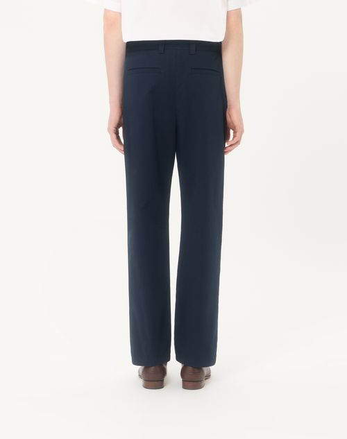 Valentino - Valentino Trousers In Cotton Gabardine With Vlogo Embroidery - Navy - Man - Trousers And Shorts