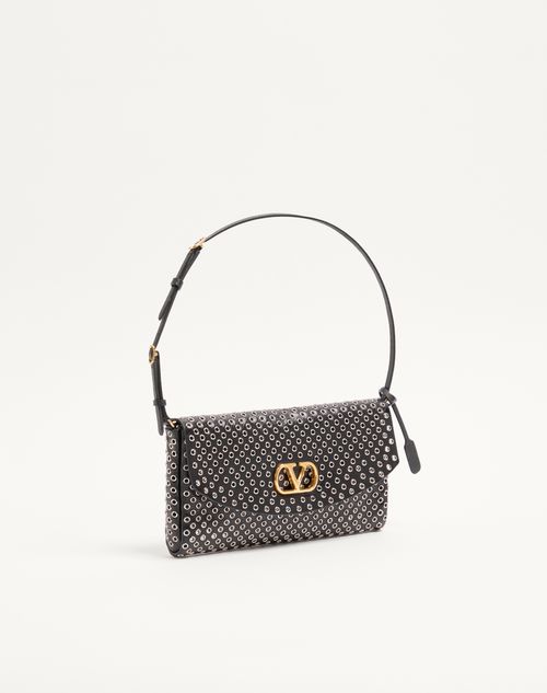 Valentino Garavani - Valentino Garavani Devain Small Shoulder Bag With Eyelets - Black - Woman - Shoulder Bags