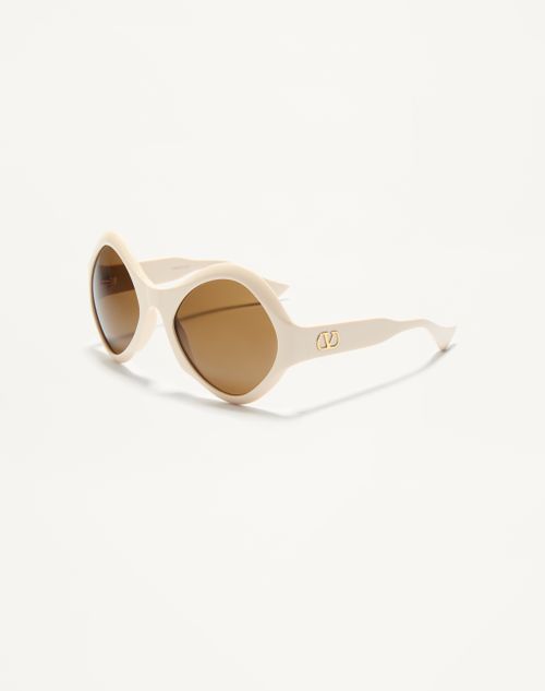 Valentino - Round Acetate Eyewear - Ivory/brown - Unisex - Eyewear