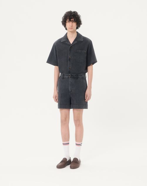 Valentino - Vゴールド デニム ボウリングシャツ - ブラック - メンズ - デニム
