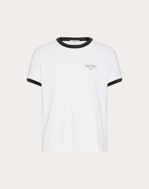 Shop Valentino Print Cotton T-shirt In White/ Black