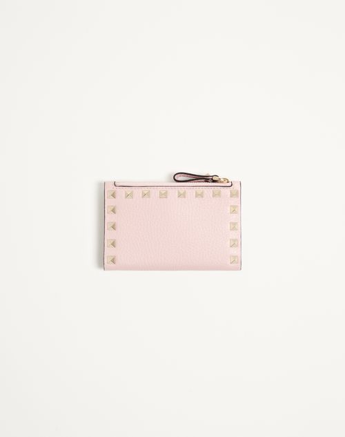 Valentino Garavani - Rockstud Grainy Calfskin Cardholder With Zip - Pink - Woman - Wallets And Small Leather Goods