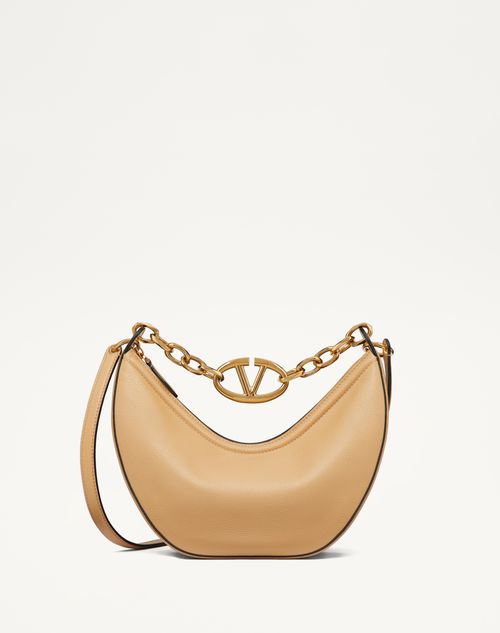 VALENTINO GARAVANI VALENTINO GARAVANI SMALL VLOGO MOON HOBO BAG IN GRAINY CALFSKIN WITH CHAIN WOMAN CAPPUCCINO UNI