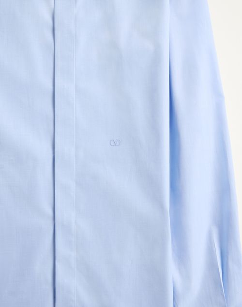 Valentino - Valentino Fil A Fil Cotton Shirt With Vlogo Embroidery - Sky Blue - Man - Shirts
