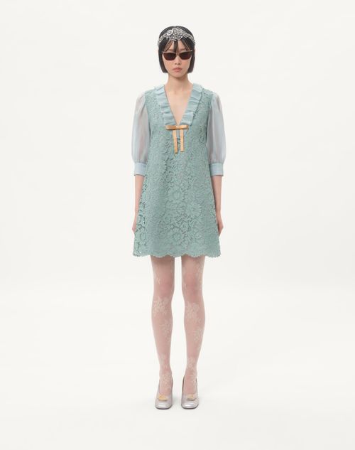 Valentino - Short Dress In Heavy Lace - Azure - Woman - Dresses