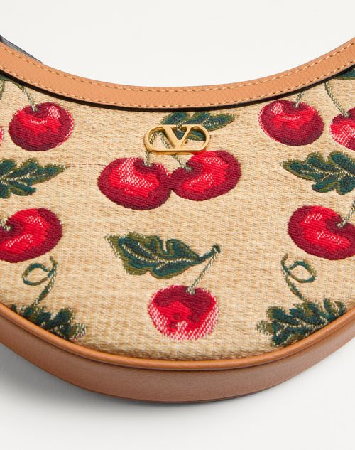 Valentino Garavani - Vlogo Signature Mini Hobo Bag In Jacquard Raffia With Cherryfic Pattern - Natural/red - Woman - Shoulder Bags
