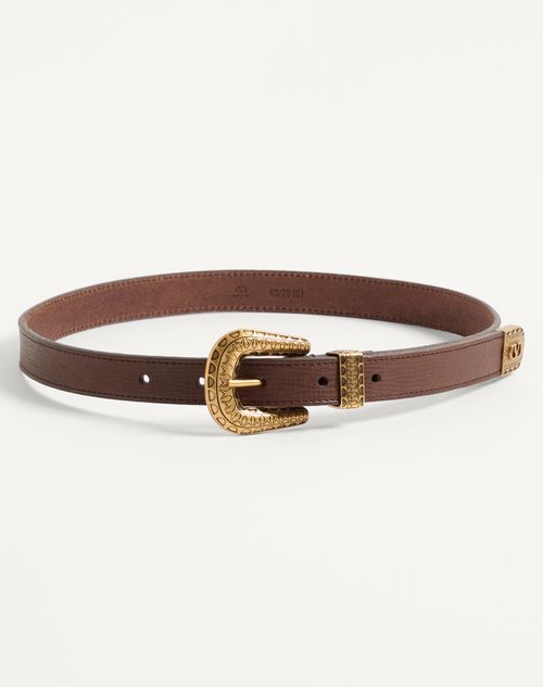 Valentino Garavani Vlogo Signature Calfskin Belt 20 Mm Woman Chocolate 100 In Chocolate