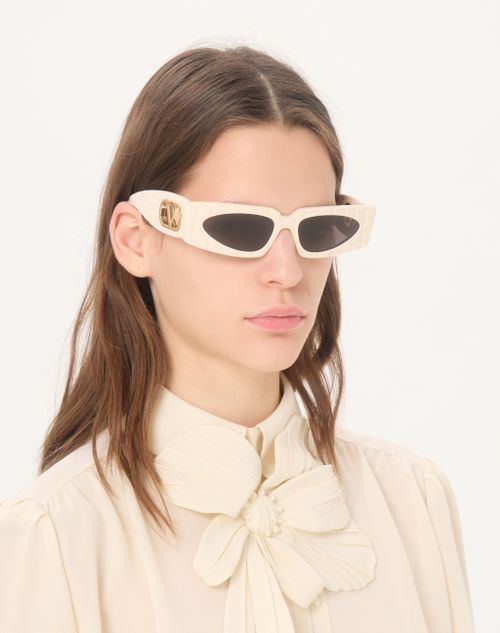 Valentino - Occhiale Rettangolare In Acetato - Avorio/grigio Sfumato - Donna - Occhiali