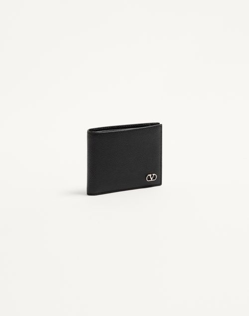Valentino Garavani - Valentino Garavani Vlogo Signature Grainy Calfskin Wallet - Black - Man - Wallets And Small Leather Goods