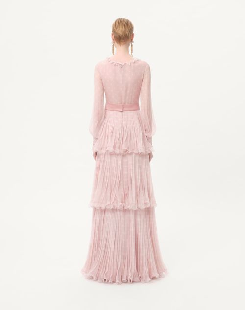 Valentino - Long Dress In Creponne Chiffon With Plus De Pois Print - Rose/ivory - Woman - Gowns