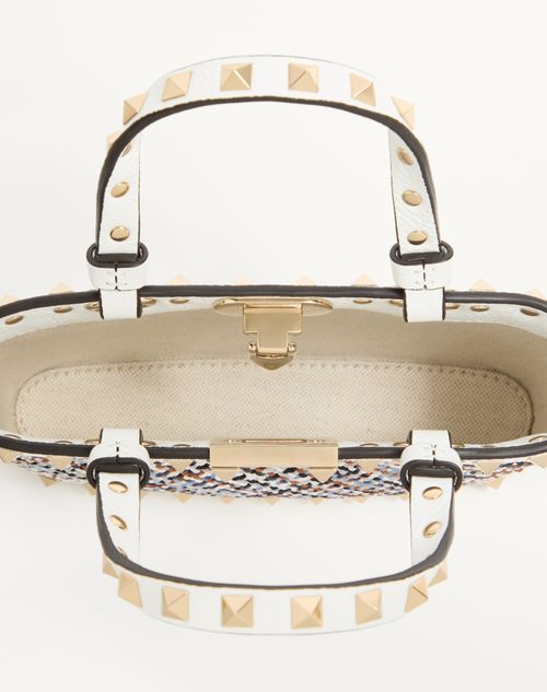 Valentino Garavani - Valentino Garavani Rockstud Mini Shopping Bag In Woven Fabric - White/multicolor - Woman - Totes