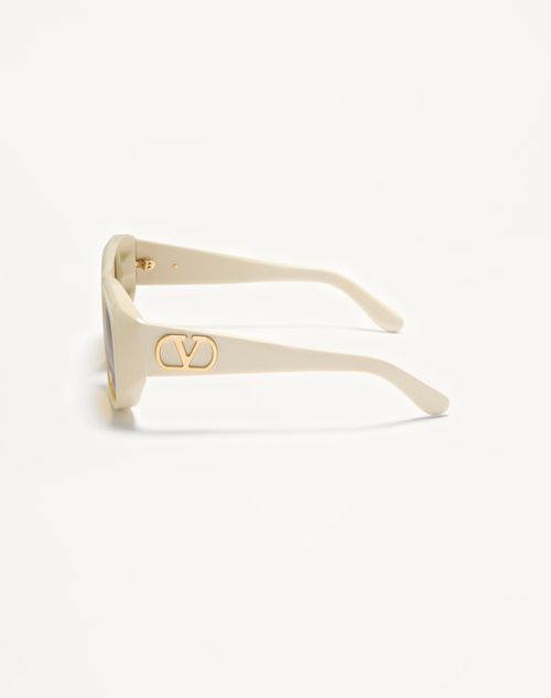 Valentino - Rectangular Acetate Frame - Ivory/amber - Unisex - Eyewear