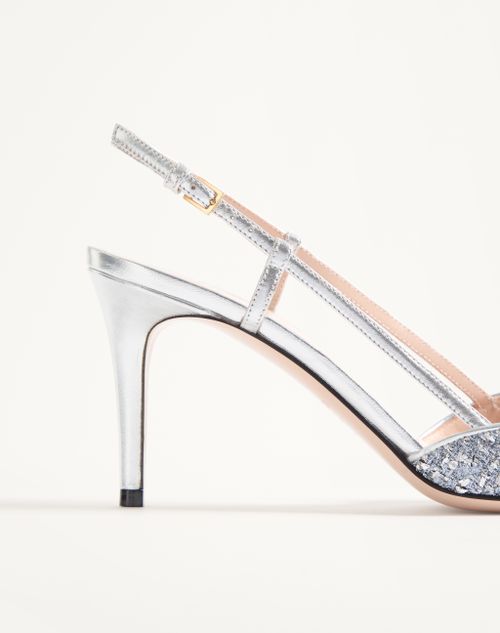 Valentino Garavani - Vlogo Signature Metallic Tweed Slingback Pumps 80mm - Silver - Woman - Pumps And Slingbacks