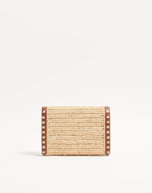 Valentino Garavani - Mini Rockstud Raffia Shoulder Bag - Natural/saddle Brown - Woman - Clutches
