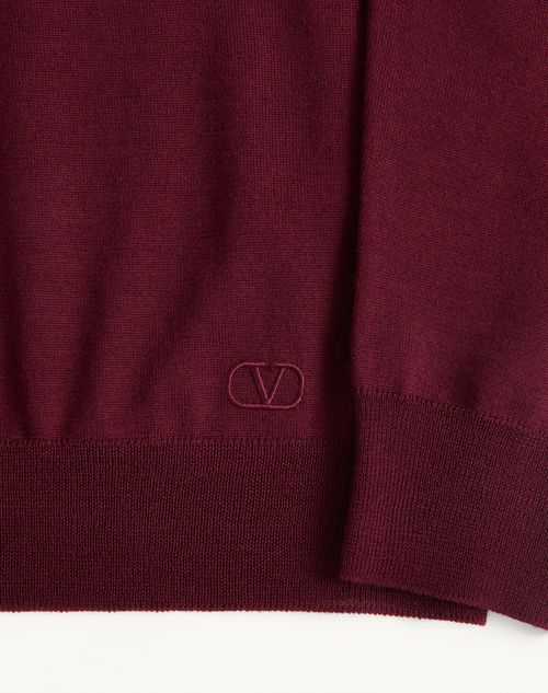 Valentino - Valentino Wool Polo With Vlogo Embroidery - Maroon - Man - Knitwear