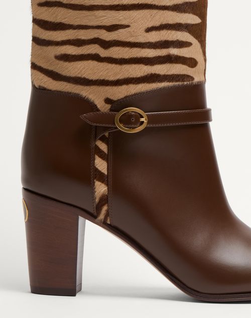 Valentino Garavani - Pattie Boot In Pony-effect Calfskin 75mm - Beige/tobacco - Woman - Boots