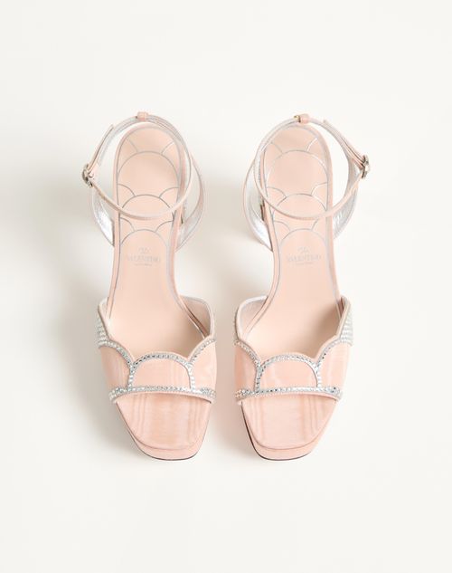 Valentino Garavani - Bowow Platform Sandal In Moiré Fabric With Crystals 115mm - Nude/silver - Woman - Sandals