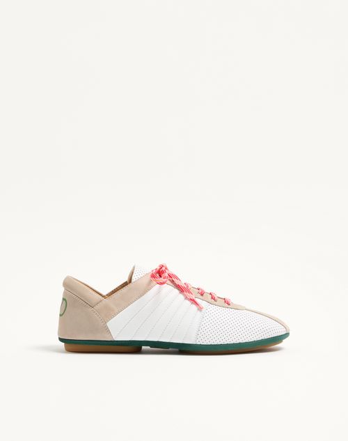 Valentino Garavani Strikie Trainer In Perforated Nappa And Suede Man White 39