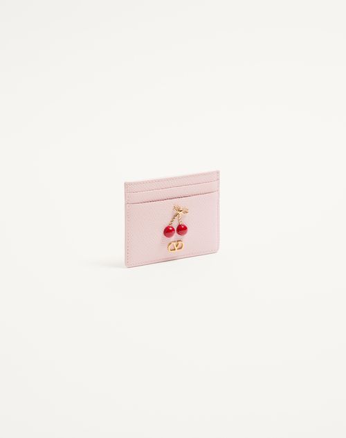 Valentino Garavani - Cherryfic Cardholder In Grainy Calfskin - Rose Quartz - Woman - Wallets And Small Leather Goods
