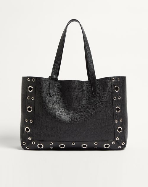 Valentino Garavani - Valentino Garavani Nellcôte Medium Shopping Bag In Grainy Calfskin - Black - Woman - Totes