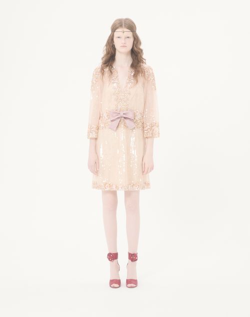 Valentino - Abito Corto In Tulle Illusione Ricamato - Rosa - Donna - Abiti