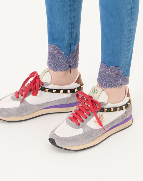 Valentino Garavani - スタッドアップ バタフライエンブロイダリー スプリットレザー X ナイロン スニーカー - ホワイト/マルチカラー - ウィメンズ - スニーカー