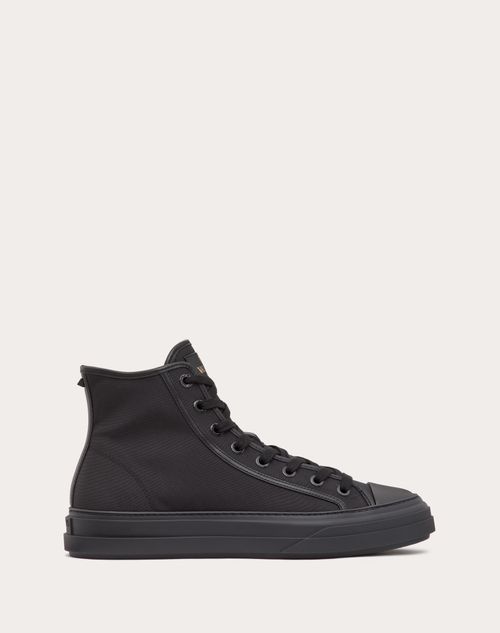 Valentino Garavani Totaloop Nylon And Leather High-top Sneaker In Black