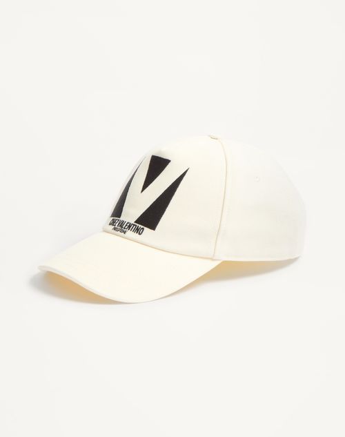 Valentino Garavani - Chez Valentino Cotton Baseball Cap With Embroidery - Ivory/black - Man - Hats And Gloves