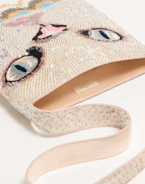 Valentino Garavani - Valentino Garavani Le Chat De La Maison Embroidered Shoulder Bag With Fringes - Butter - Woman - Shoulder Bags