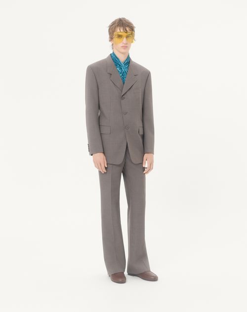 Valentino - Valentino Single-breasted Jacket In Diagonal Melange Wool With Knot Detail - Dark Grey - Man - Coats And Blazers