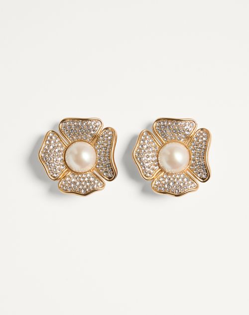 Valentino Garavani San Fin Metal Earrings With Swarovski® Crystals And Pearls Woman Gold Uni
