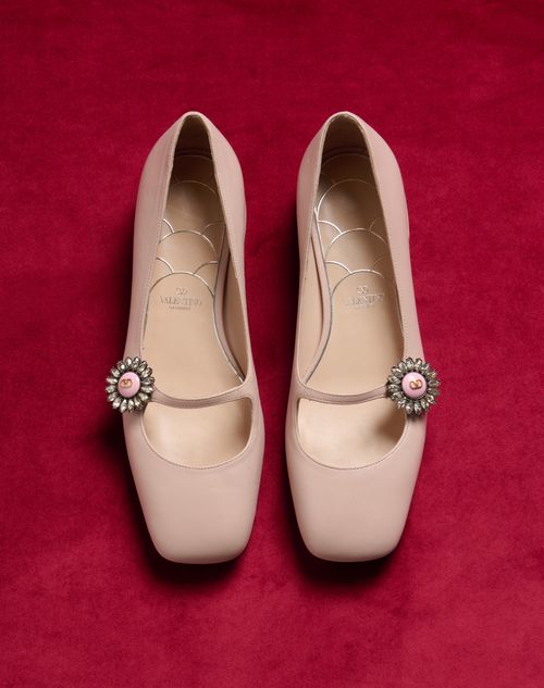 Valentino Garavani - Mary-jane Preshoes Ballerina In Kidskin With Jewel Button 20mm - Water Rose/crystal/pink - Woman - Ballerinas