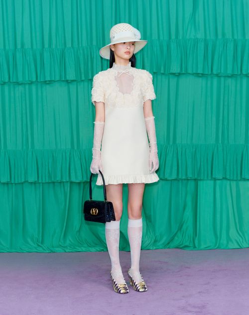 Valentino Garavani - Vlogo Signature Hat In Perforated Panama With Organza Bow - Natural - Woman - Hats And Gloves