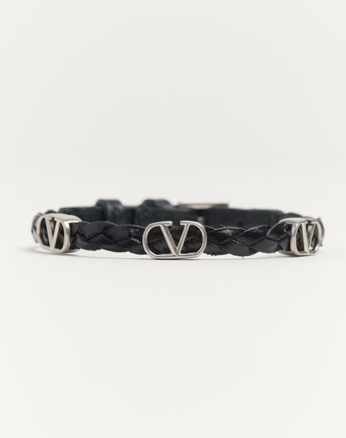 Valentino Garavani - Pulsera Vlogo Signature De Cuero De Becerro Trenzado - Negro - Hombre - Joyas