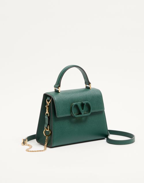 Valentino Garavani - Bolso Pequeño Valentino Garavani Vsling De Cuero Graneado De Becerro - English Green - Mujer - Bolsos Con Asa Superior