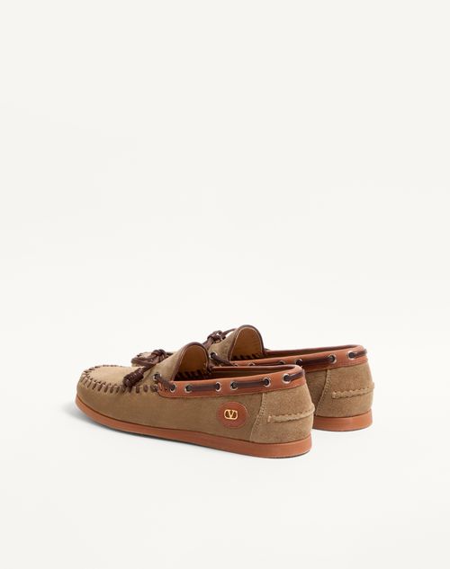 Valentino Garavani - Palm Avenue Crust Leather Boat Shoe - Khaki/tobacco - Man - Loafers And Driver