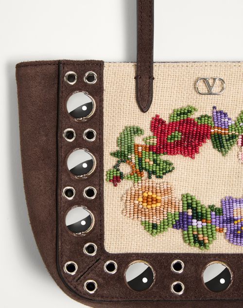 Valentino Garavani - Valentino Garavani Nellcôte Mini Embroidered Shopping Bag - Multicolor/testa Di Moro - Woman - Totes