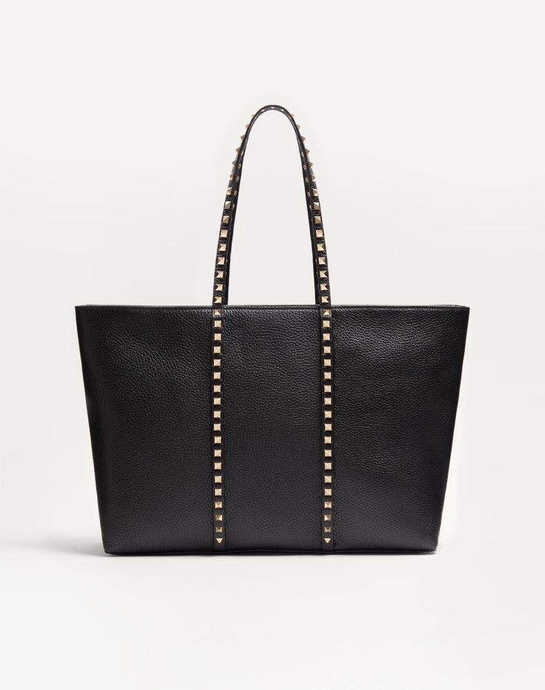 Valentino Garavani Women's Black Rockstud Shopping Bag In Grainy Calfskin Woman Uni