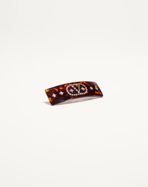 Valentino Garavani - Vlogo Signature Hair Clip In Resin, Metal And Crystals - Tartaruga/gold/crystal - Woman - Hair Accessories