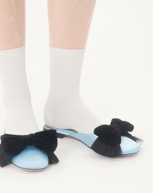 Valentino Garavani - Reinette Satin Mule - Azure - Woman - Ballerinas