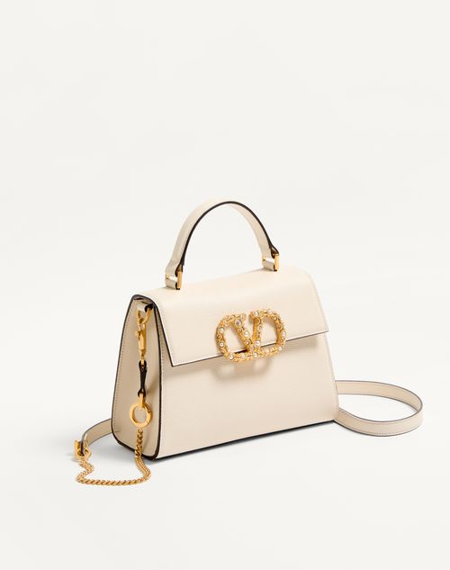 Valentino Garavani - Valentino Garavani Vsling Small Handbag In Grainy Calfskin With Jewel Logo - Ivory - Woman - Top Handle Bags