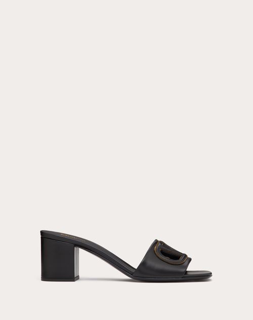 Valentino Garavani Vlogo Cut-out Slide Sandal In Calfskin 60mm Woman Black/antique Brass 40.5 In Black