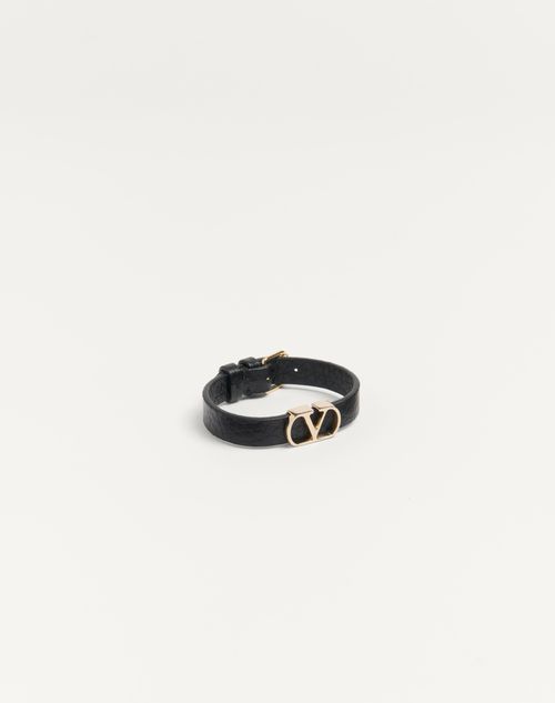 Valentino Garavani - Bracelet Vlogo Signature En Cuir De Veau Grainé - Noir - Homme - Bijoux Et Montres