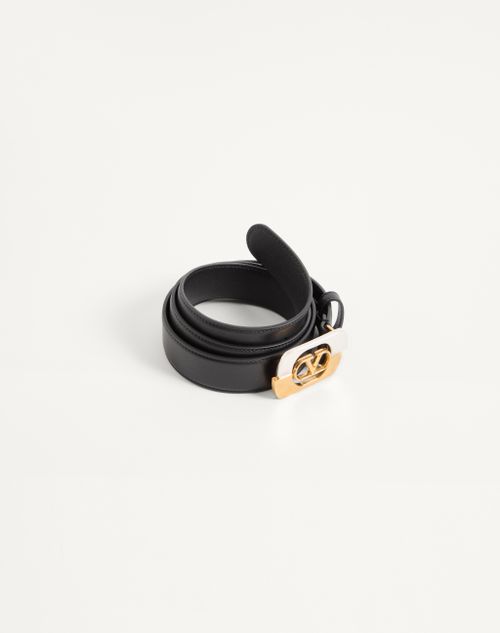 Valentino Garavani - Valentino Garavani Vlogo Signature Belt In Shiny Calfskin 30 Mm - Black - Man - Belts