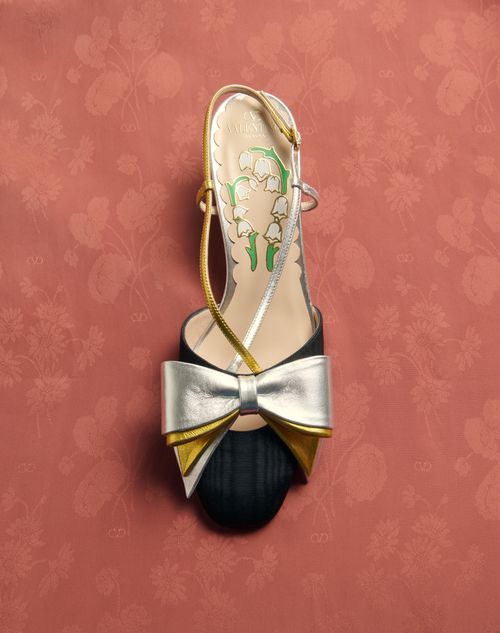 Valentino Garavani - Bowow Slingback Pumps In Moirè Fabric 45mm - Black/silver/antique Gold - Woman - Pumps