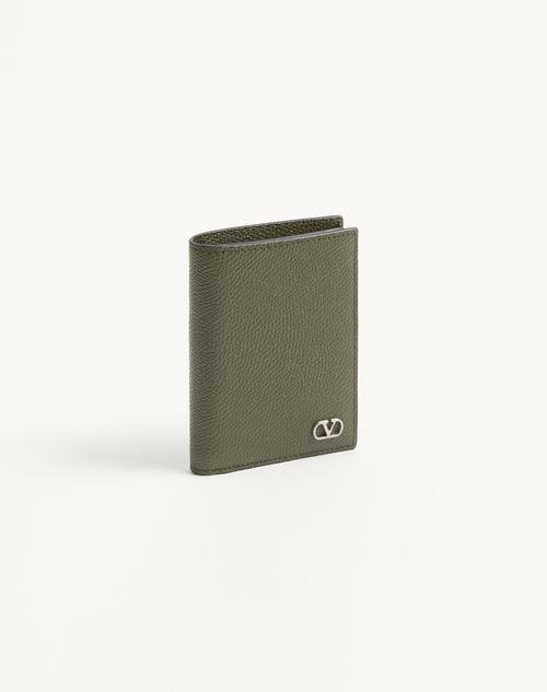 Valentino Garavani - Valentino Garavani Vlogo Signature Cardholder In Grainy Calfskin - Military Green - Man - Wallets And Small Leather Goods