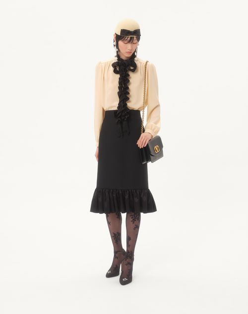 Valentino - Crepe De Chine Shirt - Birch/black - Woman - Shirts And Tops