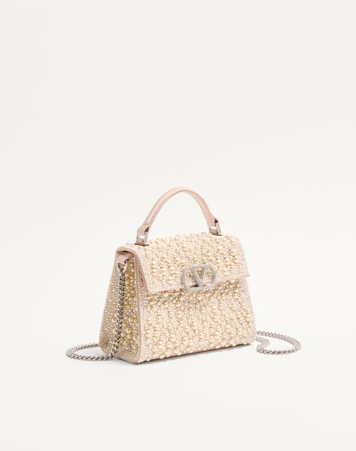 Valentino Garavani - Valentino Garavani Mini Vsling Handbag With Pearls, Rhinestones And Jewel Logo - Cream - Woman - Top Handle Bags