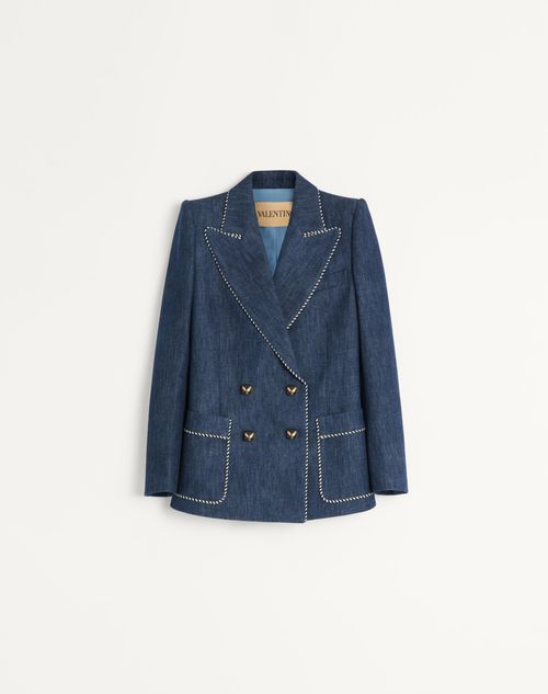 Shop Valentino Chambray Denim Jacket Woman Blue 38