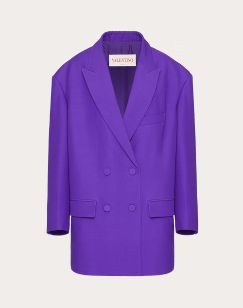 Valentino Oversized Double-breasted Wool And Silk-blend Crepe Blazer In Purple